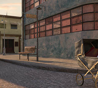 50's Scene vintage bus baby carriage 